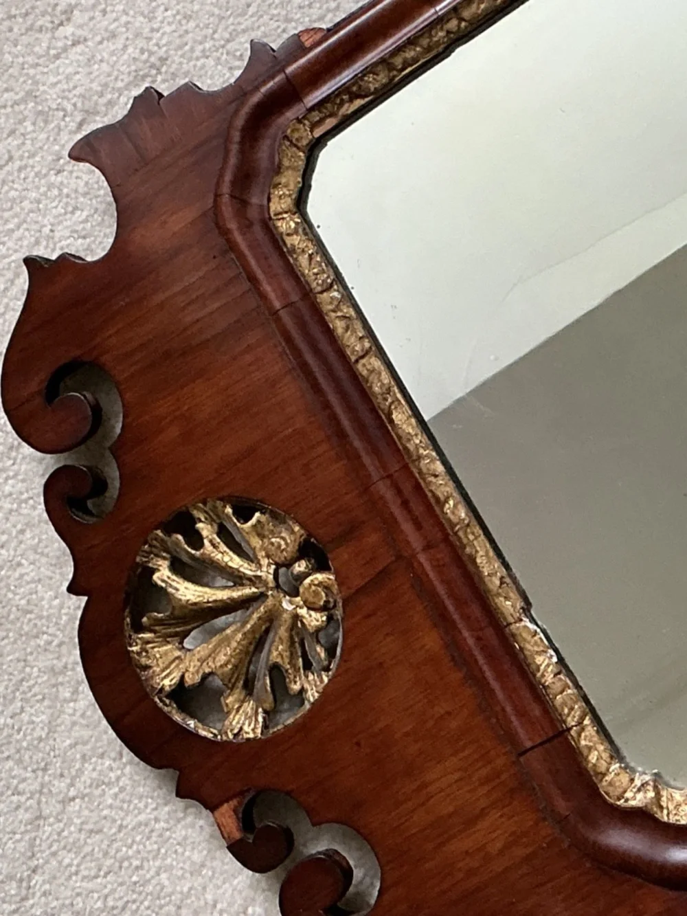 Rare George I Walnut Mirror with Brass Candler Holder